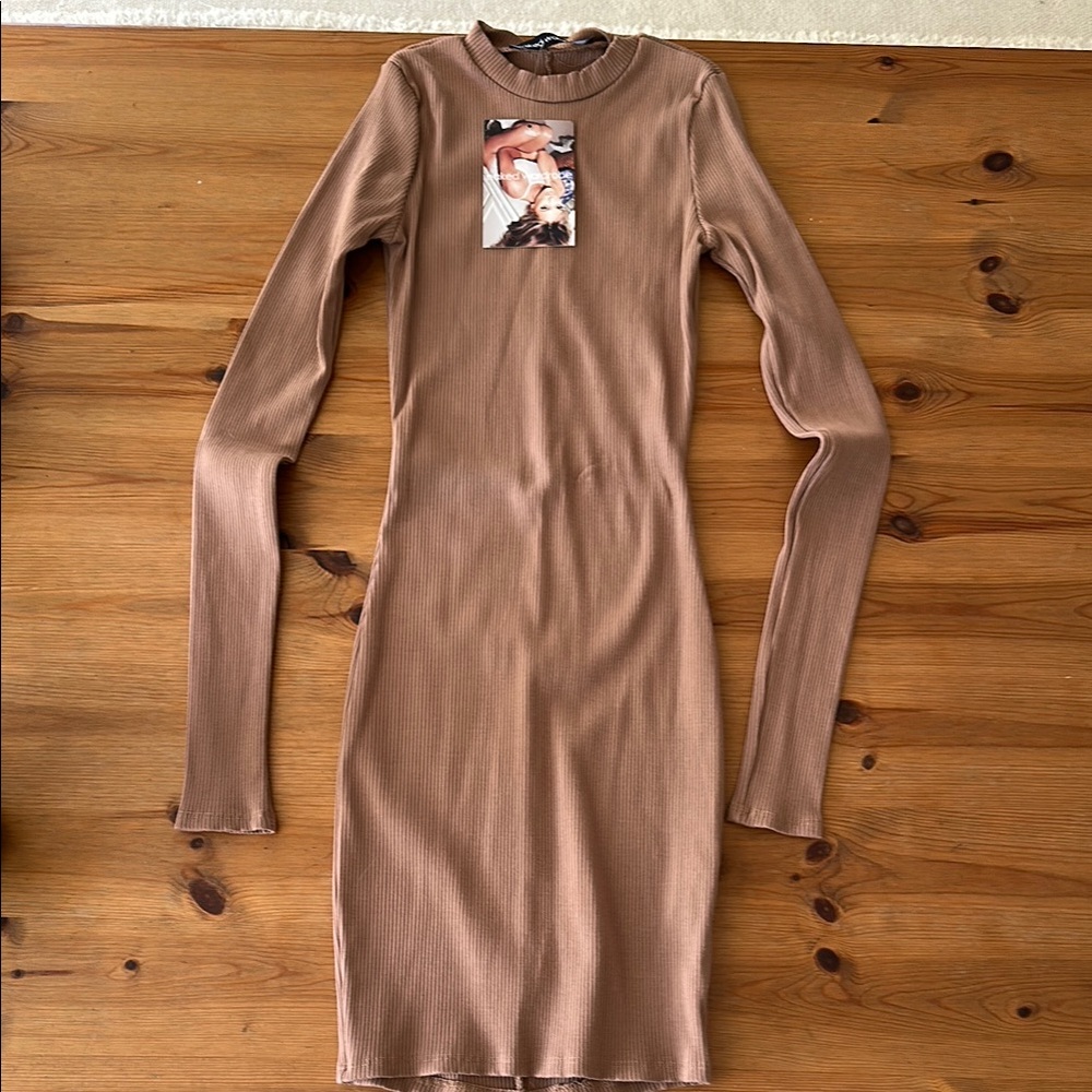 Naked Wardrobe Ribbed Bodycon Nude Dress - Small